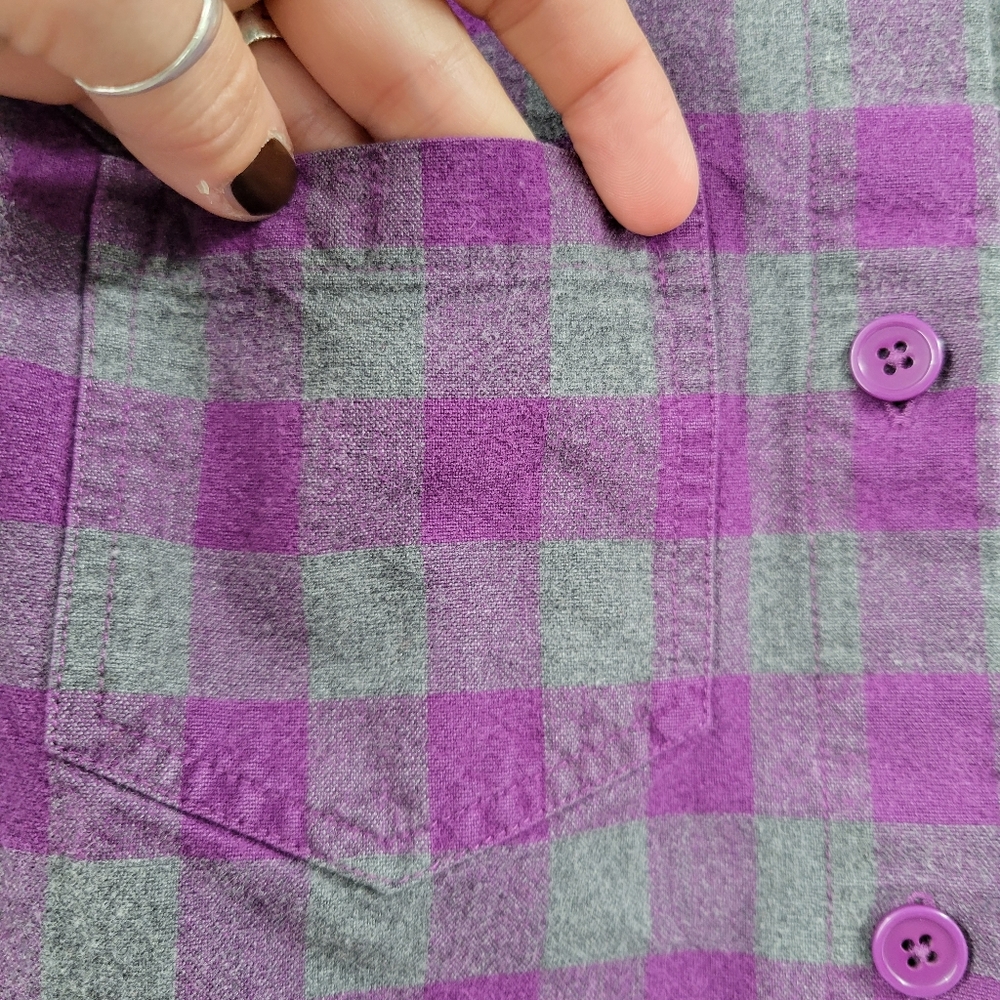 Retro Y2K MadeMe Buffalo Check Plaid Flannel Button Down Shirt Purple - Picture 7 of 14